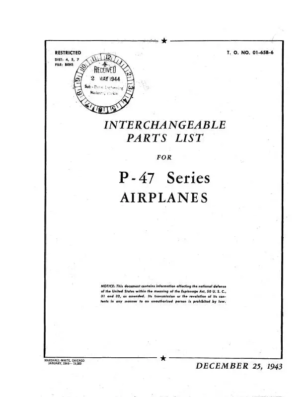 Republic Aviation P-47 1943 Interchangeable Parts List (01-65B-6) 1