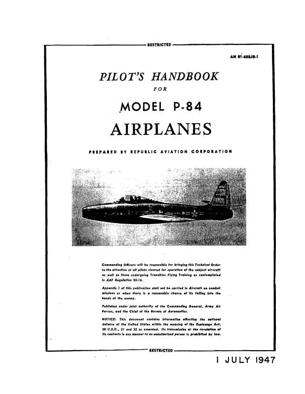 Republic Aviation P-84 1947 Pilot's Handbook (01-65Bjb-1) 1