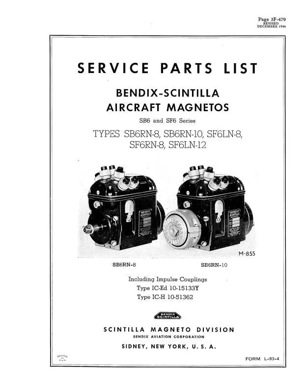Bendix Sb6rn-8,Sb6rn-10 1946 Parts List (L-93-4) 1