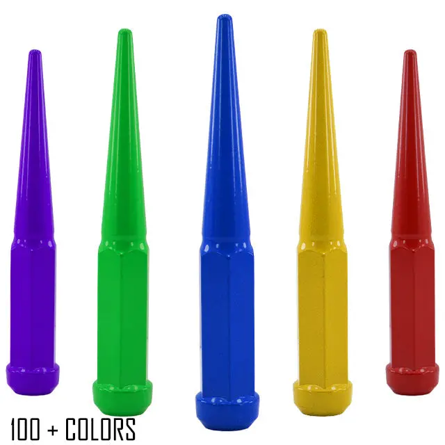 24 Pc 14X1.5 Spike Lug Nuts 6" Tall - Powder Coated - Various Colors 1