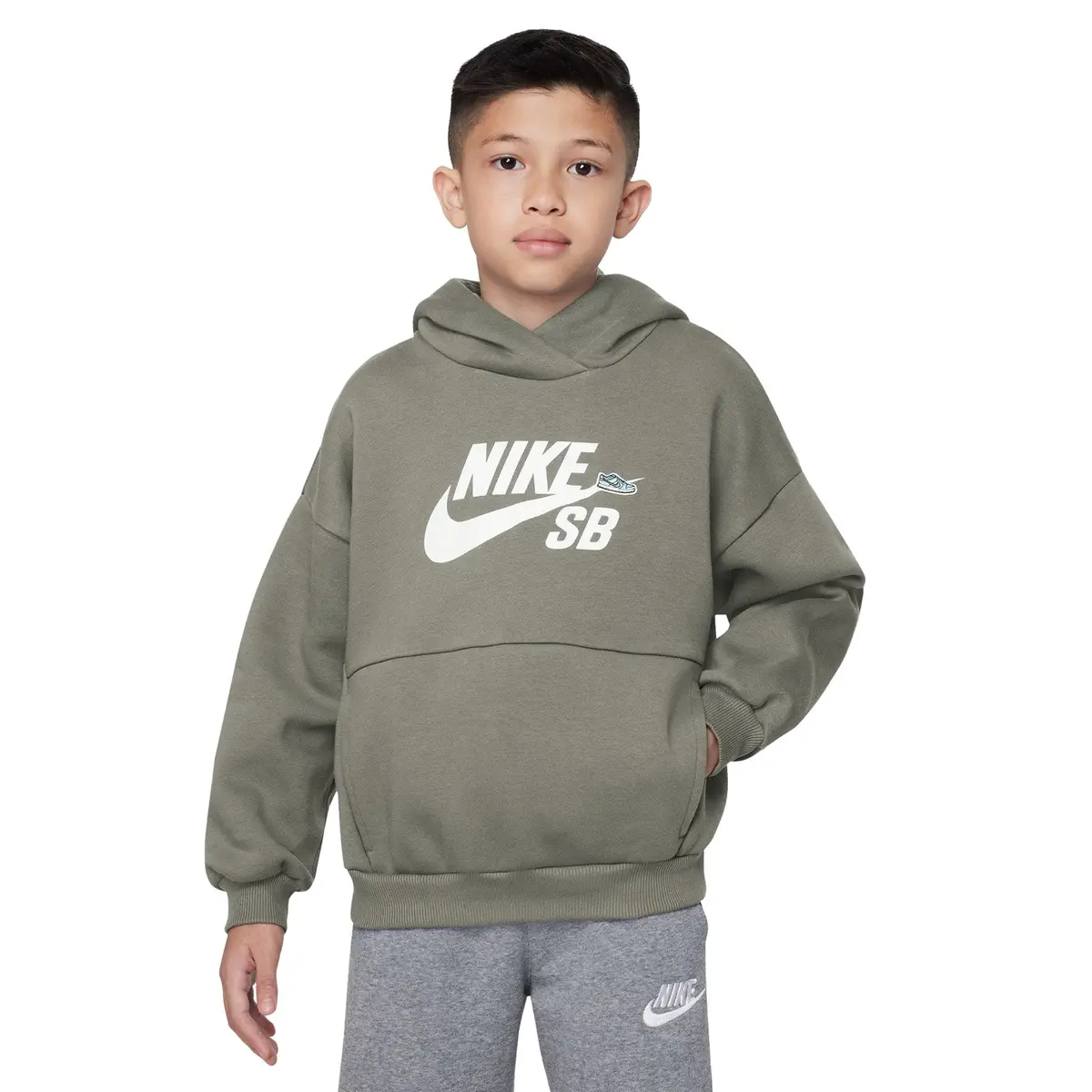 Nike Sb Kid's Icon Fleece Easyon Hoodie Dark Stucco/White 1
