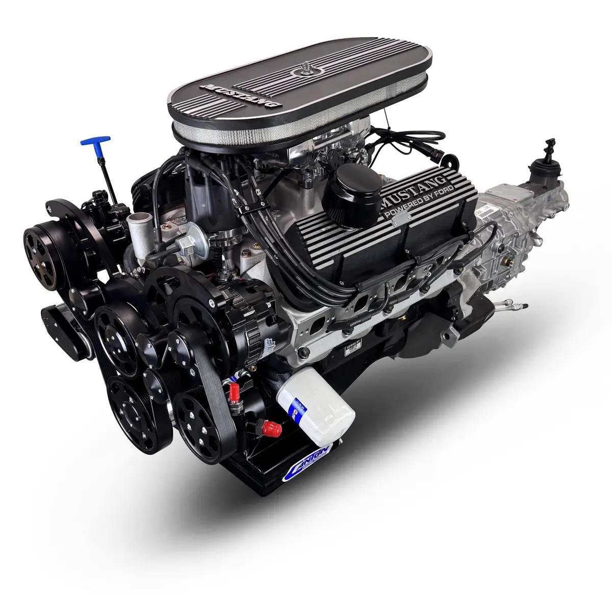 Ford Small Block Compatible 347 C.I. Engine And Tkx Manual Transmission - 415 Horsepower - Mustang Edition Builder Series - Black Pulley Kit - Fuel Injected 1