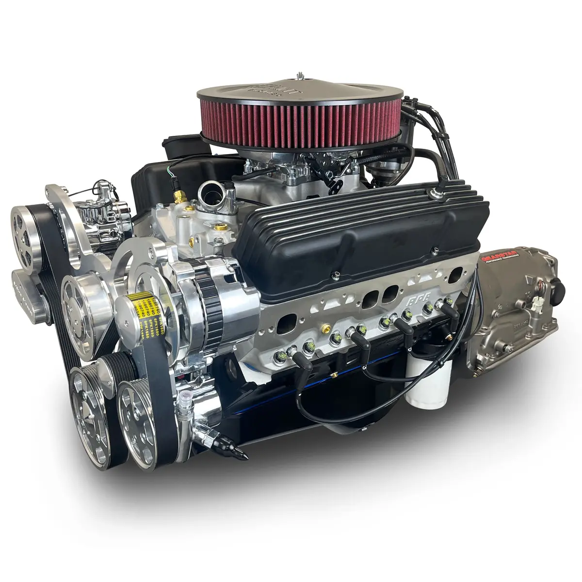 Gm Small Block Compatible 383 C.I. Engine And 700R4 Automatic Transmission 4Wd Ready - 405 Horsepower - Truck Edition Builder Series - Polished Pulley Kit - Carbureted 1