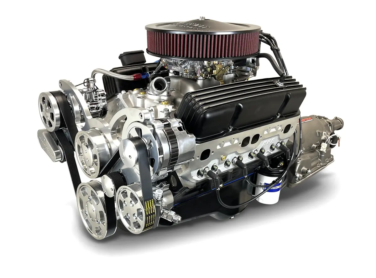 Gm Small Block Compatible 383 C.I. Engine And 700R4 Automatic Transmission - 436 Horsepower - Standard Edition Builder Series - Polished Pulley Kit - Carbureted 1