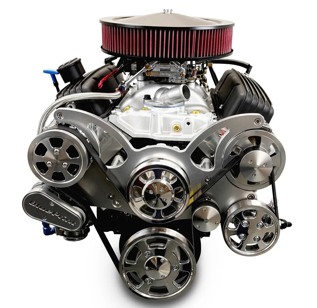 Gm Small Block Compatible 383 C.I. Engine And Tkx Manual Transmission - 436 Horsepower - Standard Edition Builder Series - Polished Pulley Kit - Carbureted 2