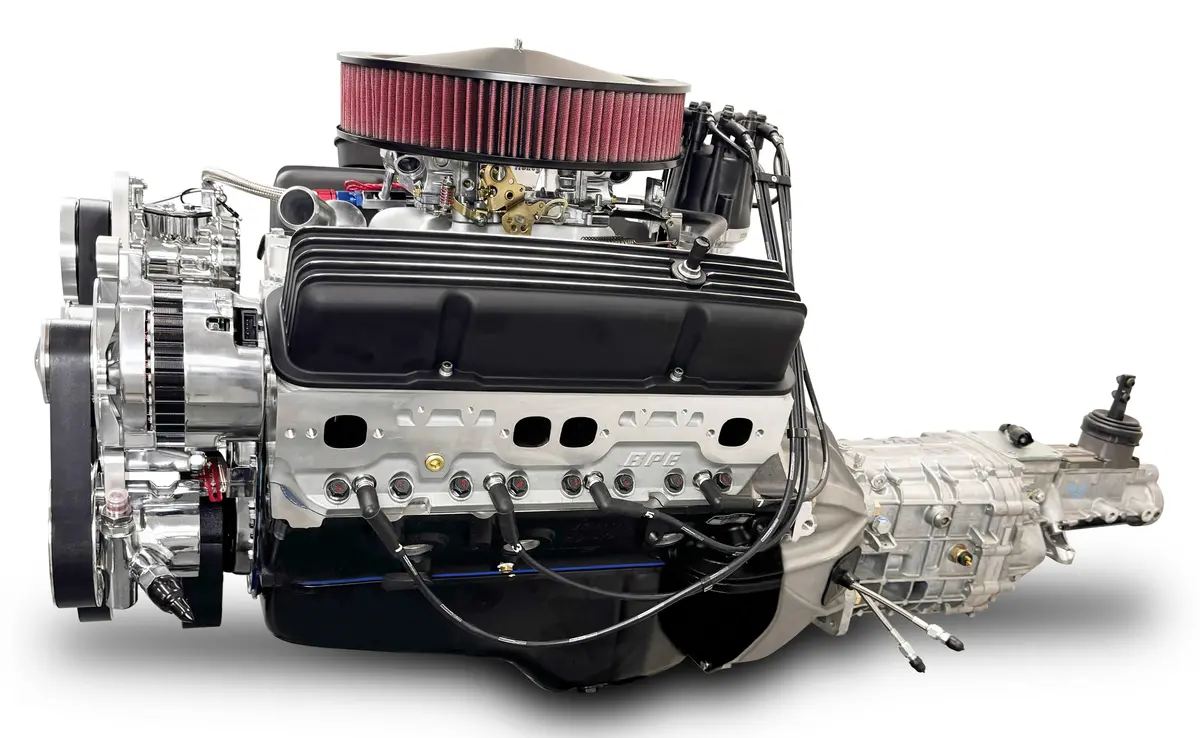 Gm Small Block Compatible 383 C.I. Engine And Tkx Manual Transmission - 436 Horsepower - Standard Edition Builder Series - Polished Pulley Kit - Carbureted 1