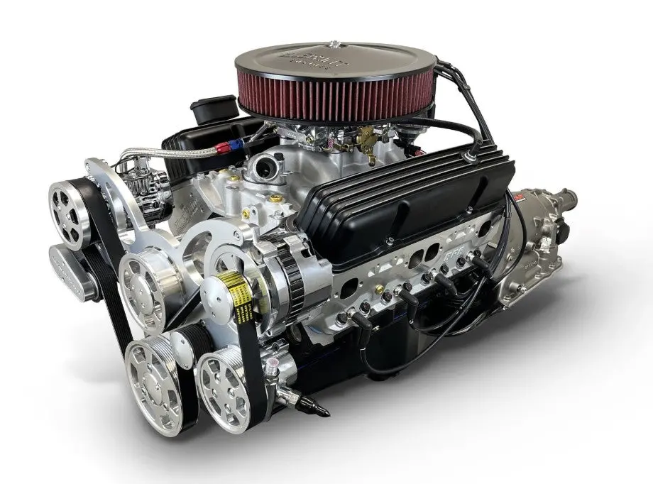 Gm Small Block Compatible 400 C.I. Engine And 700R4 Automatic Transmission - 500 Horsepower - Standard Edition Builder Series - Polished Pulley Kit - Carbureted 1