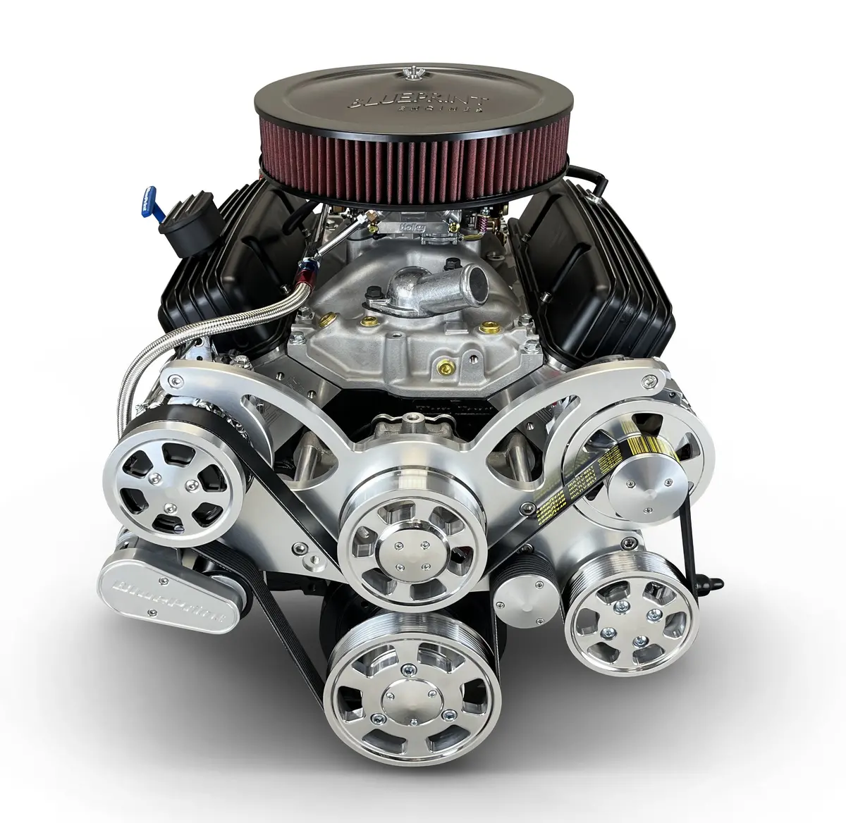 Gm Small Block Compatible 400 C.I. Engine And 700R4 Automatic Transmission - 500 Horsepower - Standard Edition Builder Series - Polished Pulley Kit - Carbureted 2