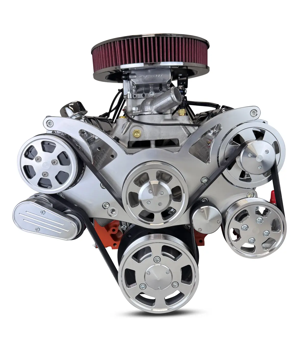 Gm Small Block Compatible 427 C.I. Pro Series Engine And 700R4 Automatic Transmission - 540 Horsepower - Standard Edition Builder Series - Polished Pulley Kit - Fuel Injected 1
