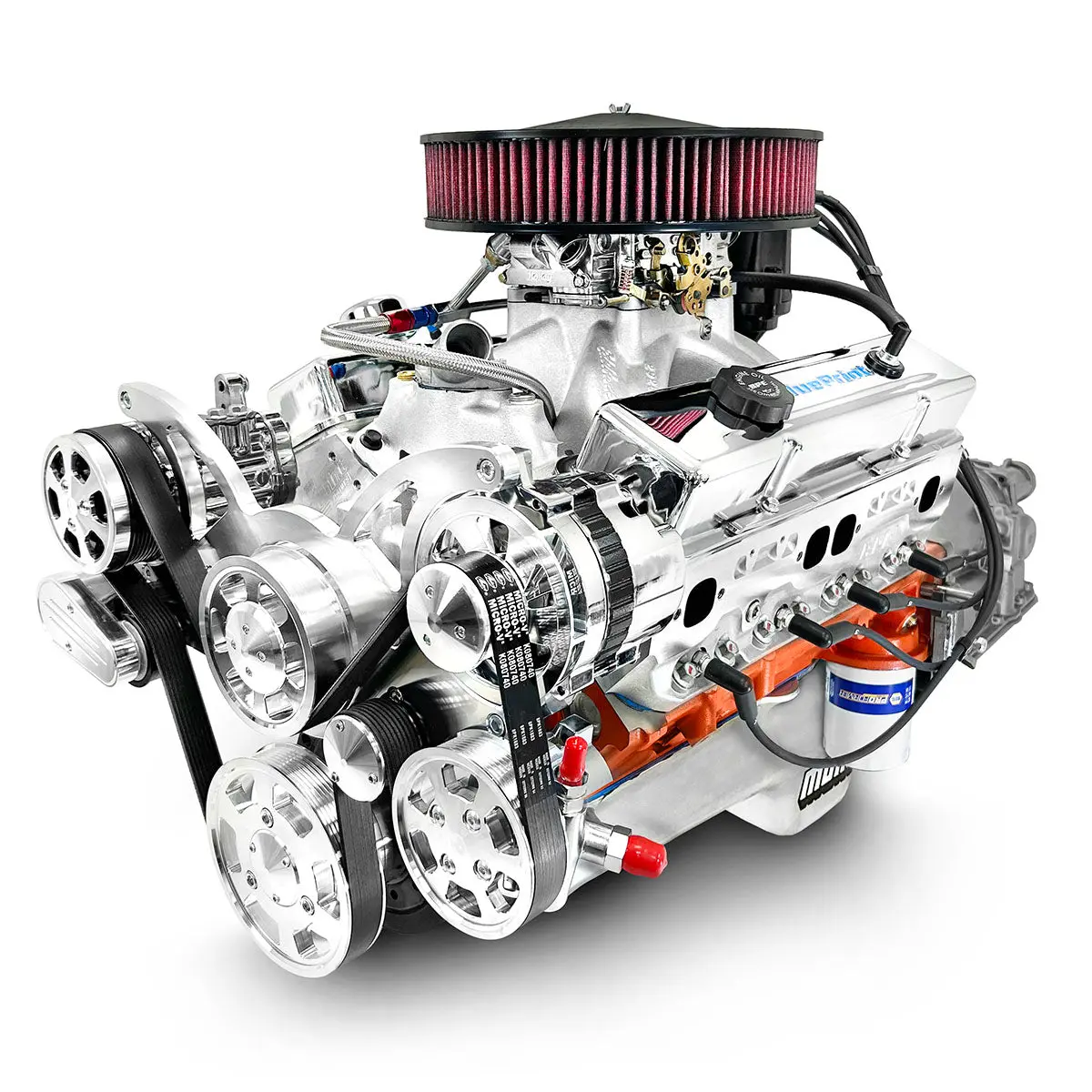 Gm Small Block Compatible 454 C.I. Engine And 700R4 Automatic Transmission - 563 Horsepower - Standard Edition Builder Series - Polished Pulley Kit - Fuel Injected 1
