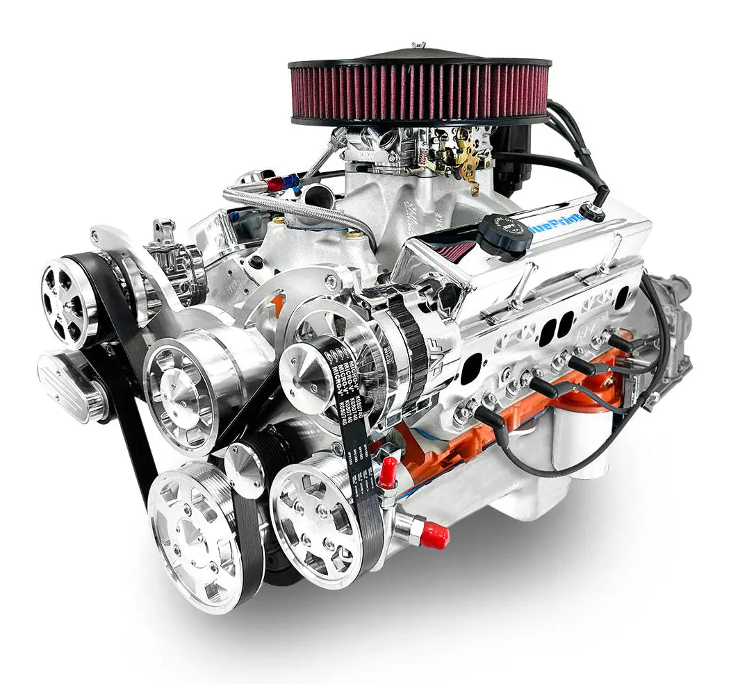 Gm Small Block Compatible 454 C.I. Engine And 700R4 Automatic Transmission - 563 Horsepower - Standard Edition Builder Series - Polished Pulley Kit - Carbureted 1