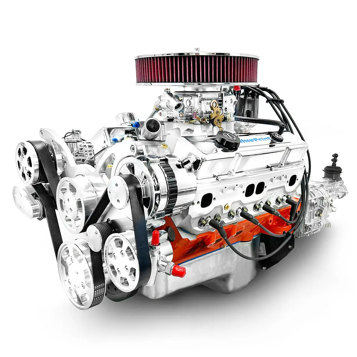 Gm Small Block Compatible 454 C.I. Engine And Tkx Manual Transmission - 563 Horsepower - Standard Edition Builder Series - Polished Pulley Kit - Carbureted 1