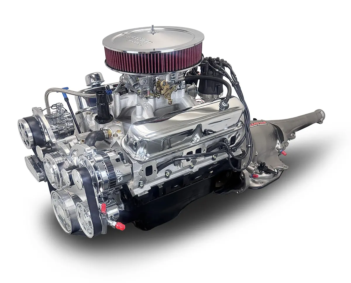 Chrysler Small Block Compatible 408 C.I. Engine And 727 Automatic Transmission - 465 Horsepower - Standard Edition Builder Series - Polished Pulley Kit - Carbureted 1
