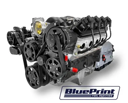 Gm Ls Compatible 376 C.I. Engine And Zf-8 Speed Automatic Transmission - 530 Horsepower - Standard Edition Builder Series - Blueprint Engines Calibrated Ecu - Black Pulley Kit 1