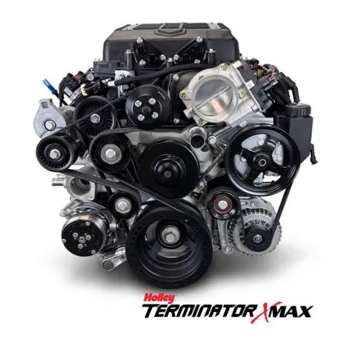 Gm Ls Compatible 376 C.I. Pro Series Engine And 4L80e Automatic Transmission - 700 Horsepower - Standard Edition Builder Series - Black Pulley Kit - Holley Terminator X Efi System 1