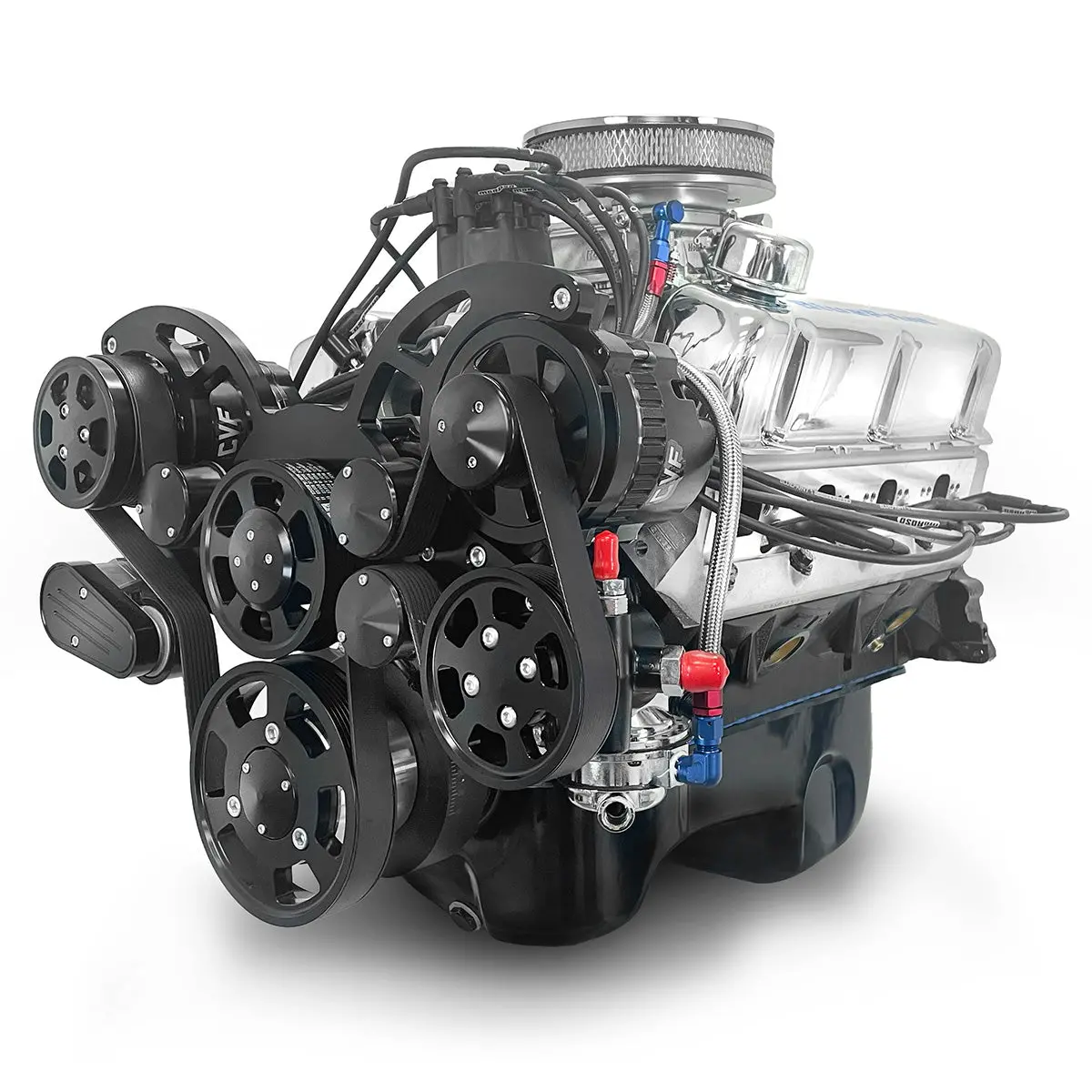 Ford Small Block Compatible 302 C.I. Engine - 361 Horsepower - Deluxe Dressed - Black Pulley Kit - Rear Sump - Carbureted 1