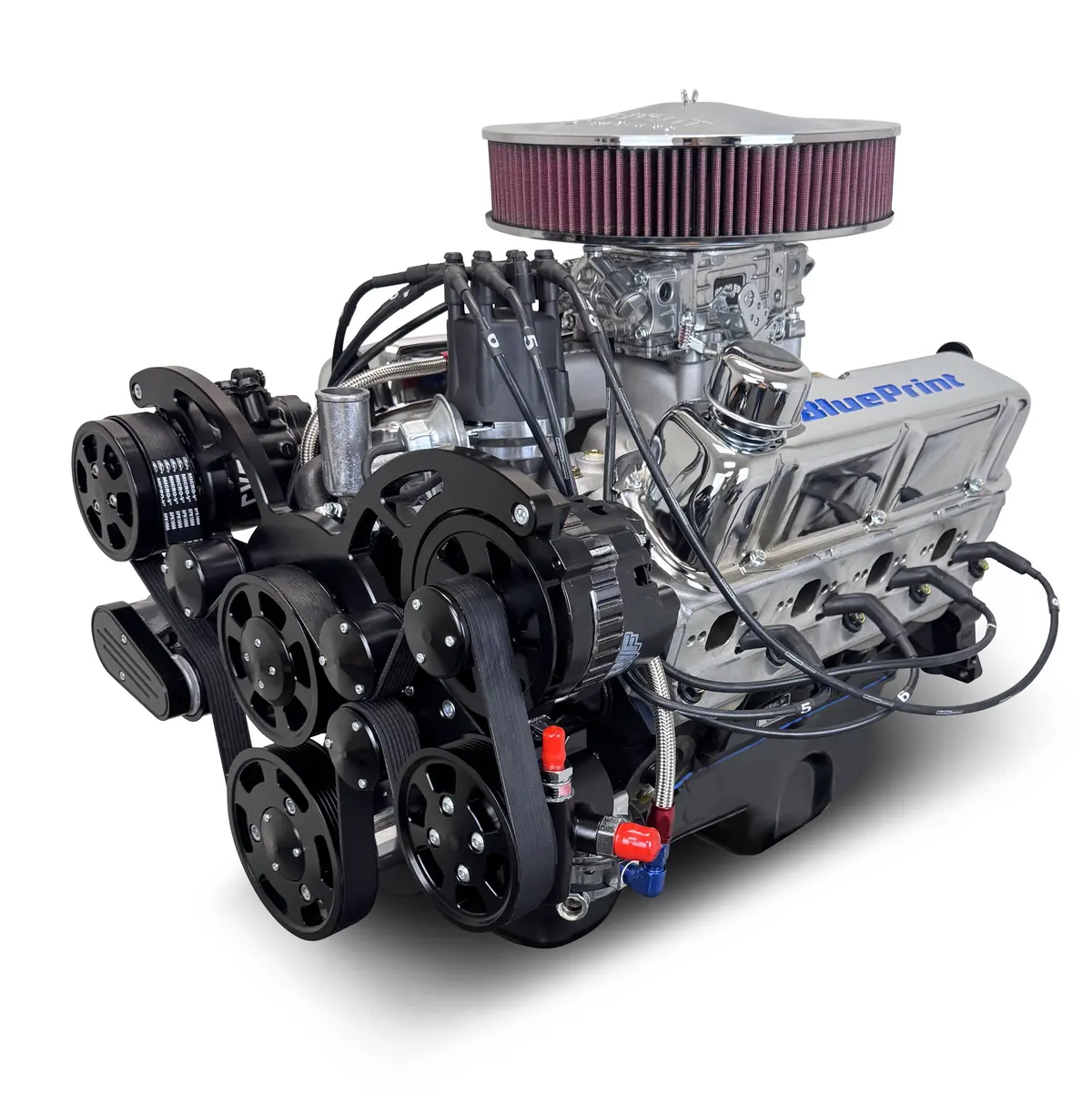 Ford Small Block Compatible 347 C.I. Engine - 415 Horsepower - Deluxe Dressed - Black Pulley Kit - Rear Sump - Carbureted 1