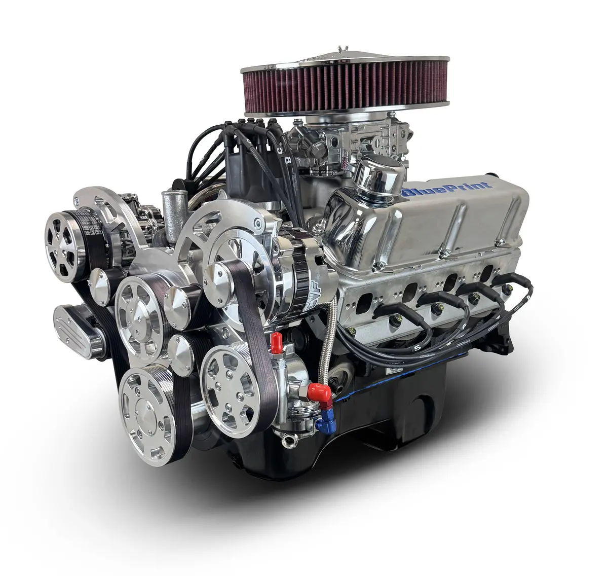 Ford Small Block Compatible 347 C.I. Engine - 415 Horsepower - Deluxe Dressed - Polished Pulley Kit - Rear Sump - Carbureted 1