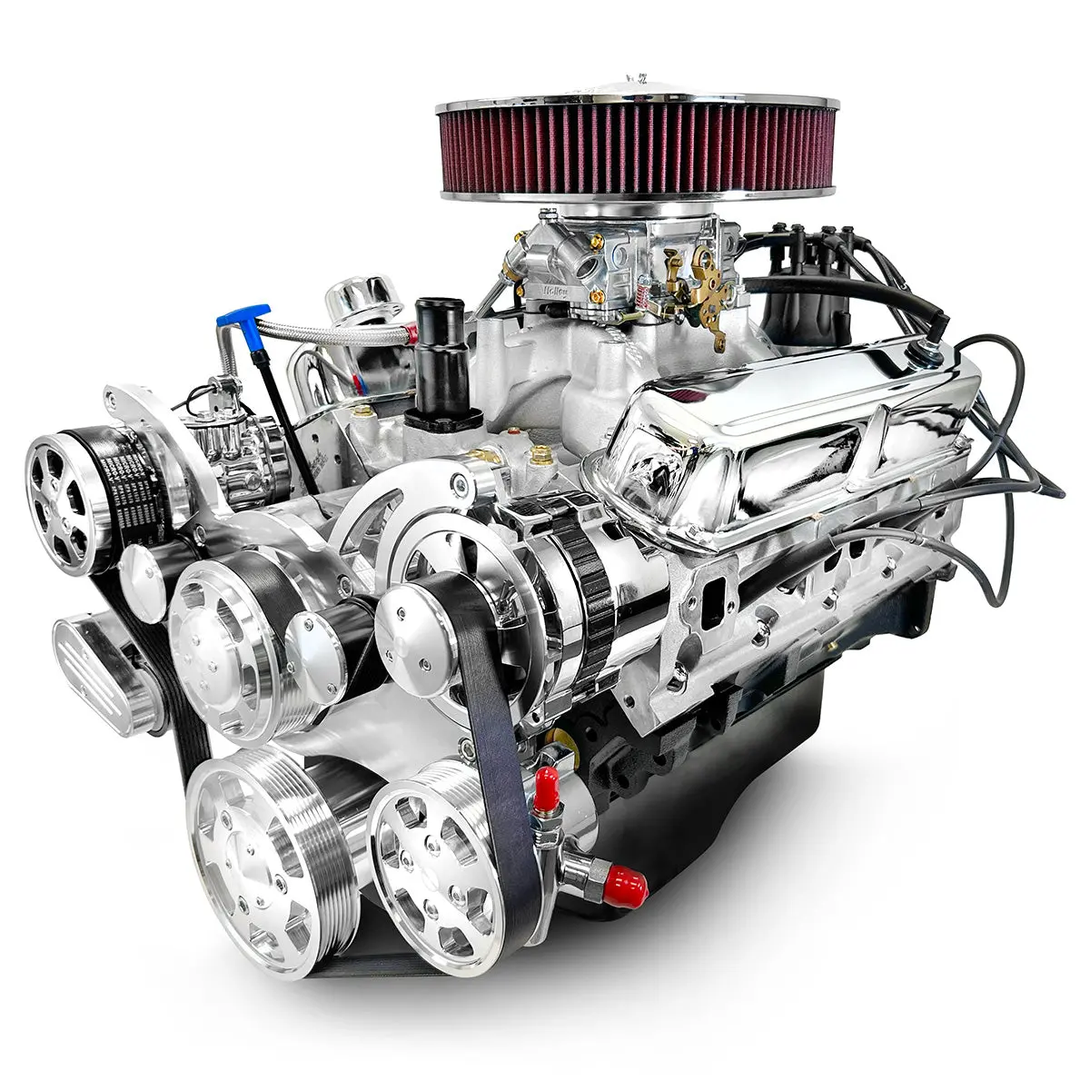 Chrysler Small Block Compatible 408 C.I. Engine - 465 Horsepower - Deluxe Dressed - Polished Pulley Kit - Carbureted 1