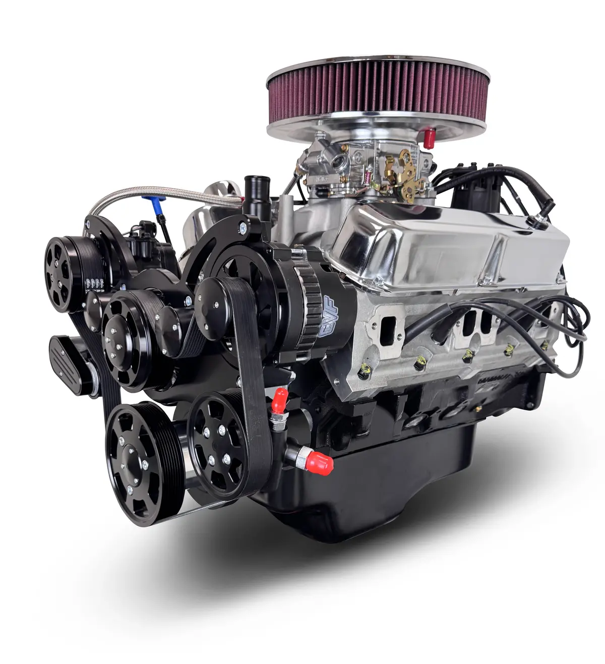 Chrysler Small Block Compatible 408 C.I. Engine - 465 Horsepower - Deluxe Dressed - Black Pulley Kit - Carbureted 1