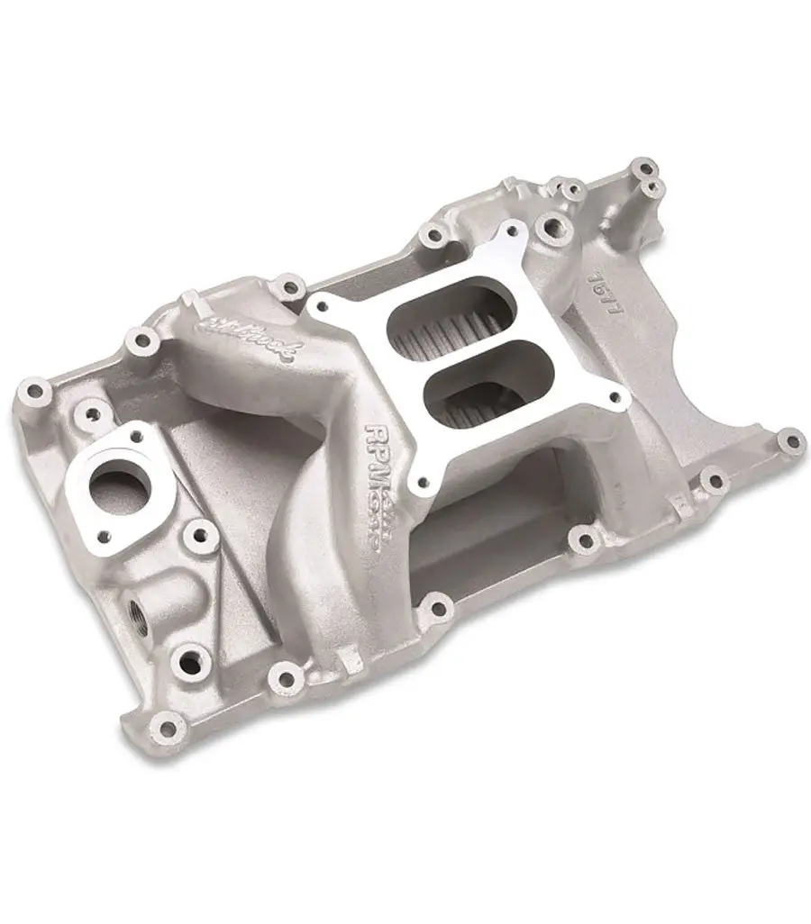 Edelbrock Performer Air-Gap Dual Plane Aluminum Magnum Intake Manifold Kit 7577 - Chrysler Sb Compatible - Natural 1