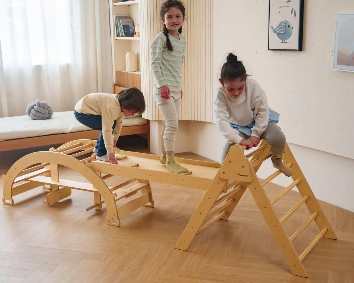 Bazel 6-In-1 Pikler Climber Set | Wooden Triangle, Rocker Arch & Slide For Toddlers 1