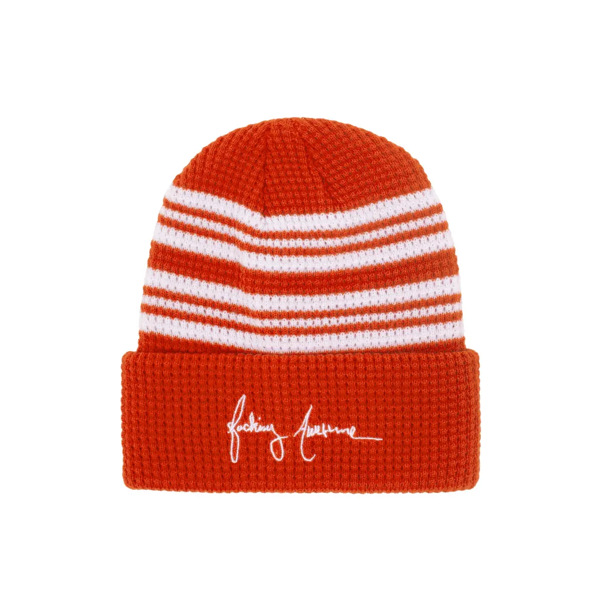 Fucking Awesome Cursive Waffle Cuff Beanie Orange 1