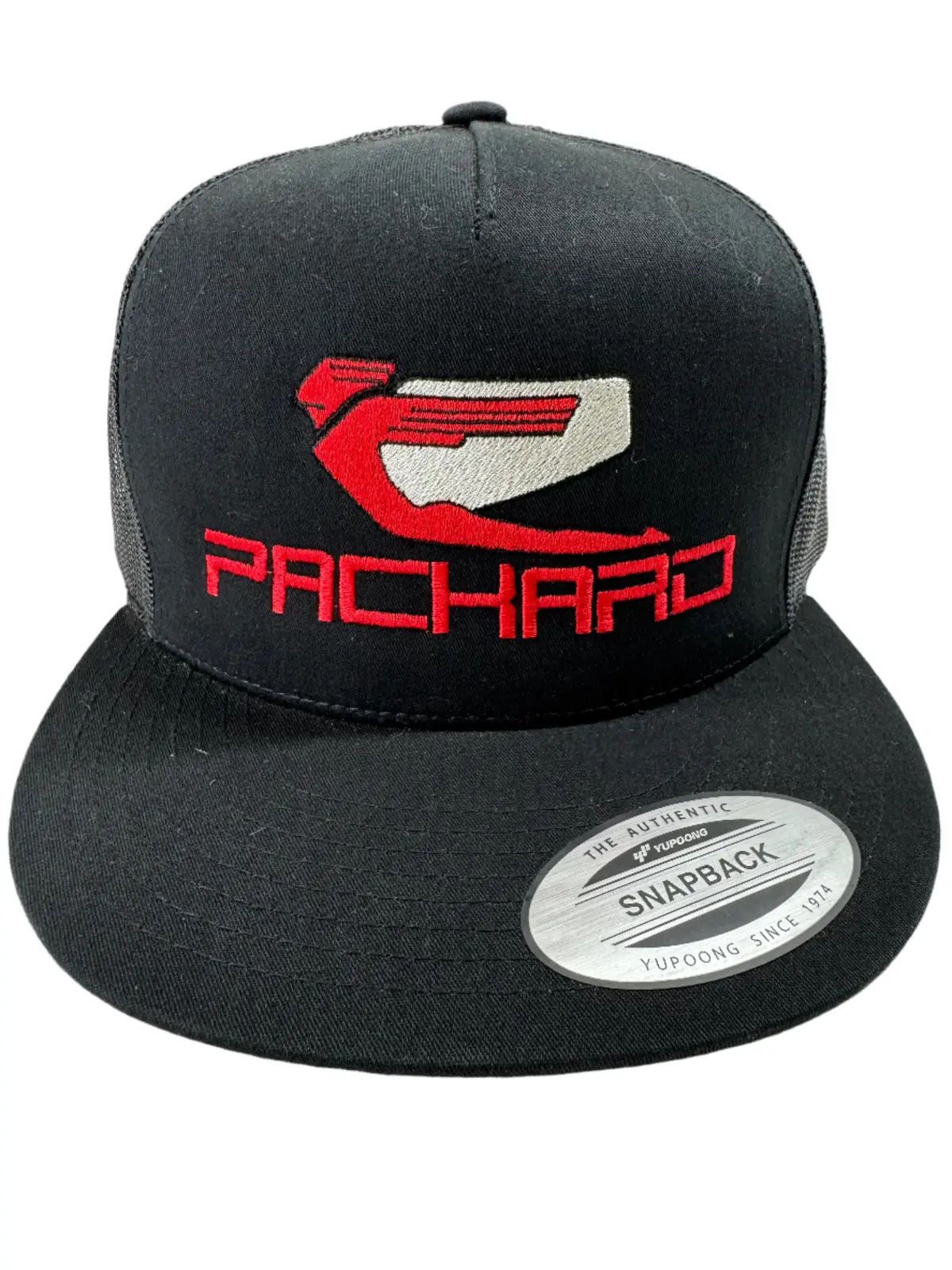 Embroidered Trucker Hat Flat Brim Red Logo 1