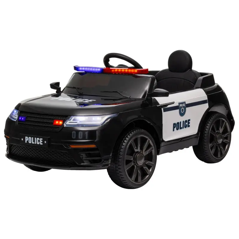 Qaba 12V Kids Electric Police Car W/ Remote Control, Spring Suspension, Transport Wheel, Siren, Music, Light, Horn, Black 1
