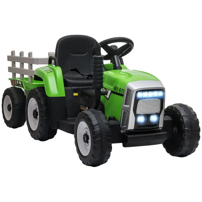 12V Kids Ride On Tractor With Trailer, Remote Control, Music Start Up Sound And Horn, Usb, Led Lights, Red 2