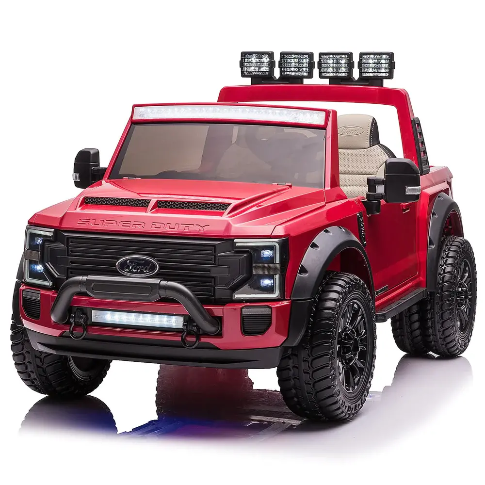 Limited Edition 24V Licensed Ford Super Duty F450 Cherry Red 2 Seaters Electric Kids' Ride On Car With Parental Remote Control Perfect Gift - Kids On Wheelz 1