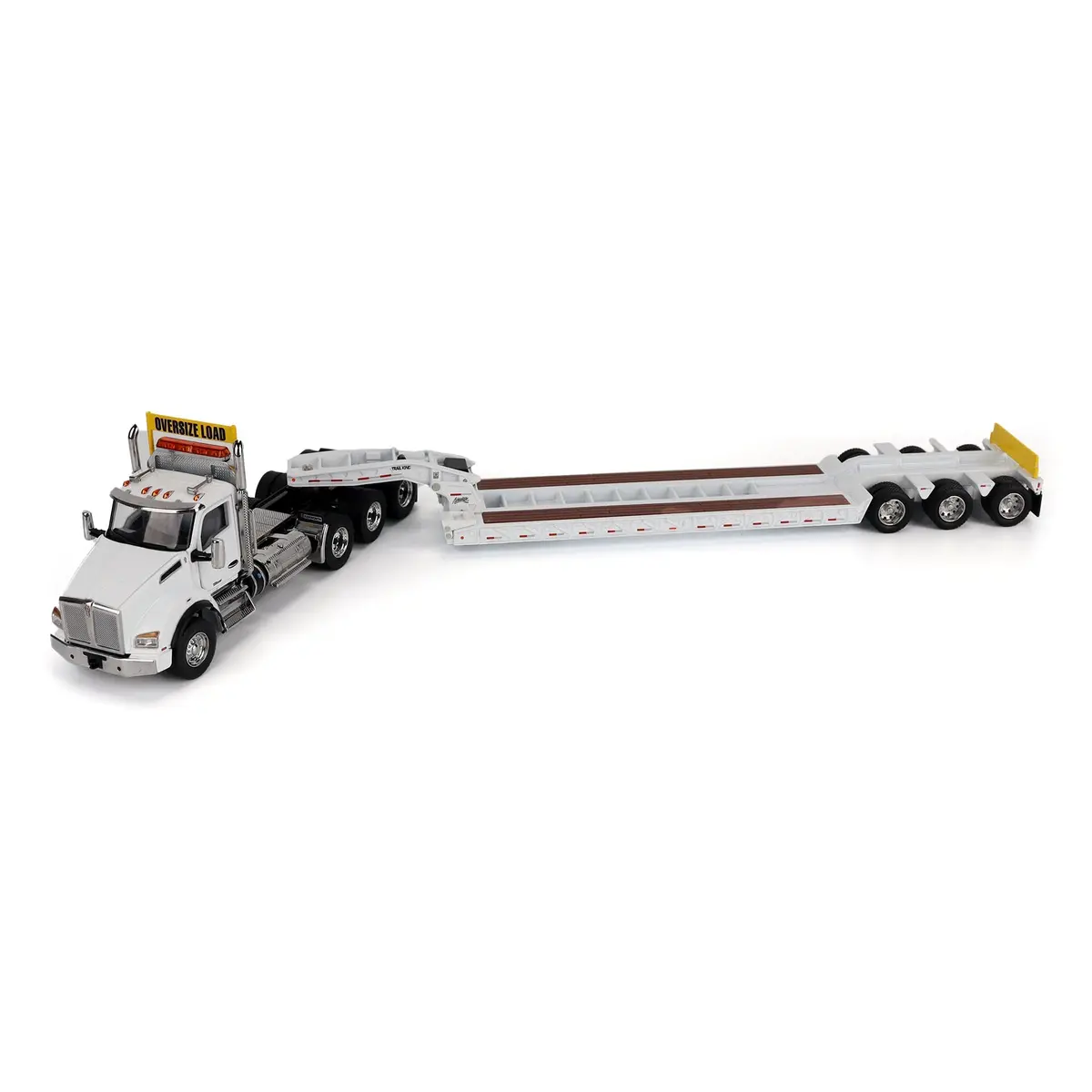 1:50 Kenworth T880 Sbfa Daycab Tridem Tractor With Trail King Tk 120 Hdg Lowboy Trailer White, Transport Series, 71139 1