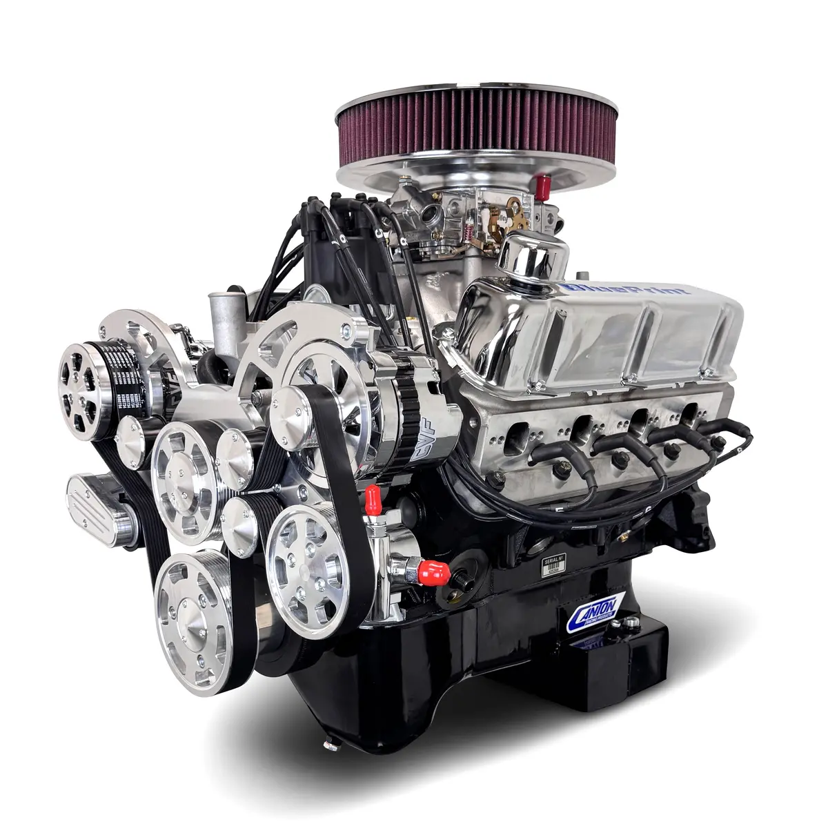 Ford Small Block Compatible 427 C.I. Engine - 541 Horsepower - Deluxe Dressed - Polished Pulley Kit - Rear Sump - Carbureted 1