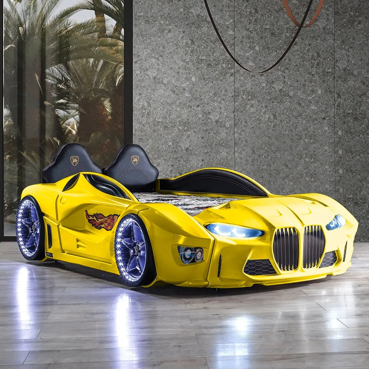 Gtm Twin Race Car Bed With Led Lights & Sound Fx M5 Style 1