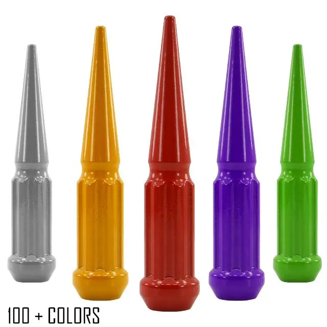 32 Pc 14X1.5 7-Spline Spike Lug Nuts 4.5" Tall - Powder Coated + Key Socket 1