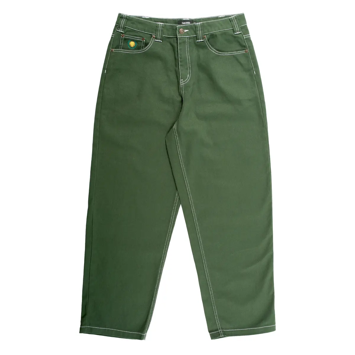 Theories Plaza Jeans Hunter Green Contrast Stitch 1