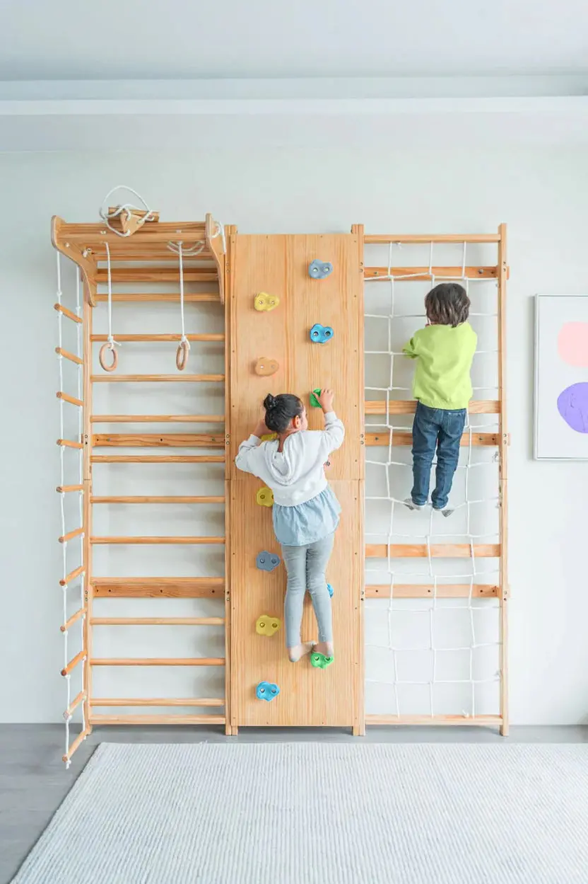 Avenlur | Walnut | Swedish Ladder Jungle Gym - 95" Height - Wall Mounted 1