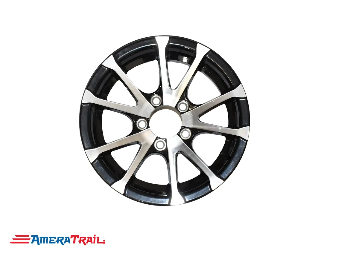 14" 5 Lug Avalanche Black & Silver Trailer Rim - 5 On 4.5" Lug Pattern - 5.5" Width 1