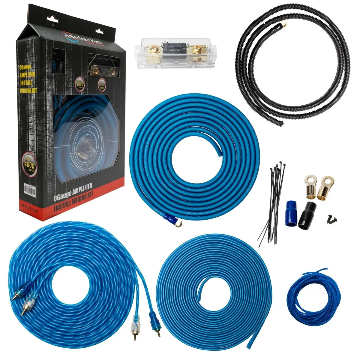 American Bass 0 Gauge Complete Cca (Copper Clad Aluminum) Amplifier Wiring Kit - Car Audio Amp Install Kit With Power, Ground & Rca Cables 1