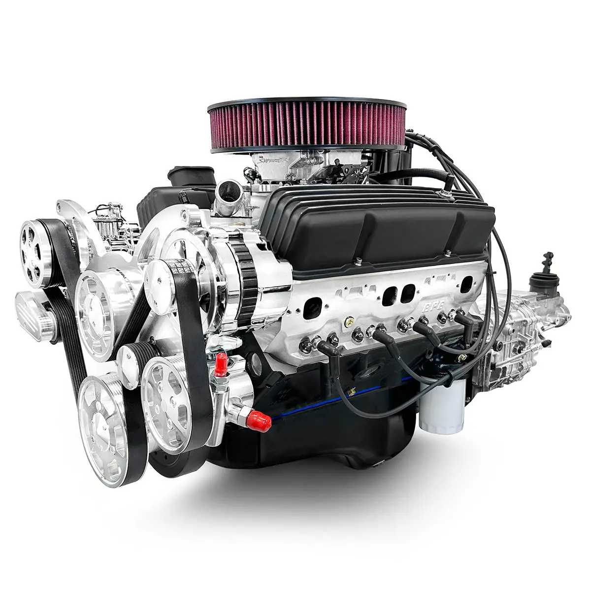 Gm Small Block Compatible 383 C.I. Engine And Tkx Manual Transmission - 436 Horsepower - Standard Edition Builder Series - Polished Pulley Kit - Fuel Injected 1