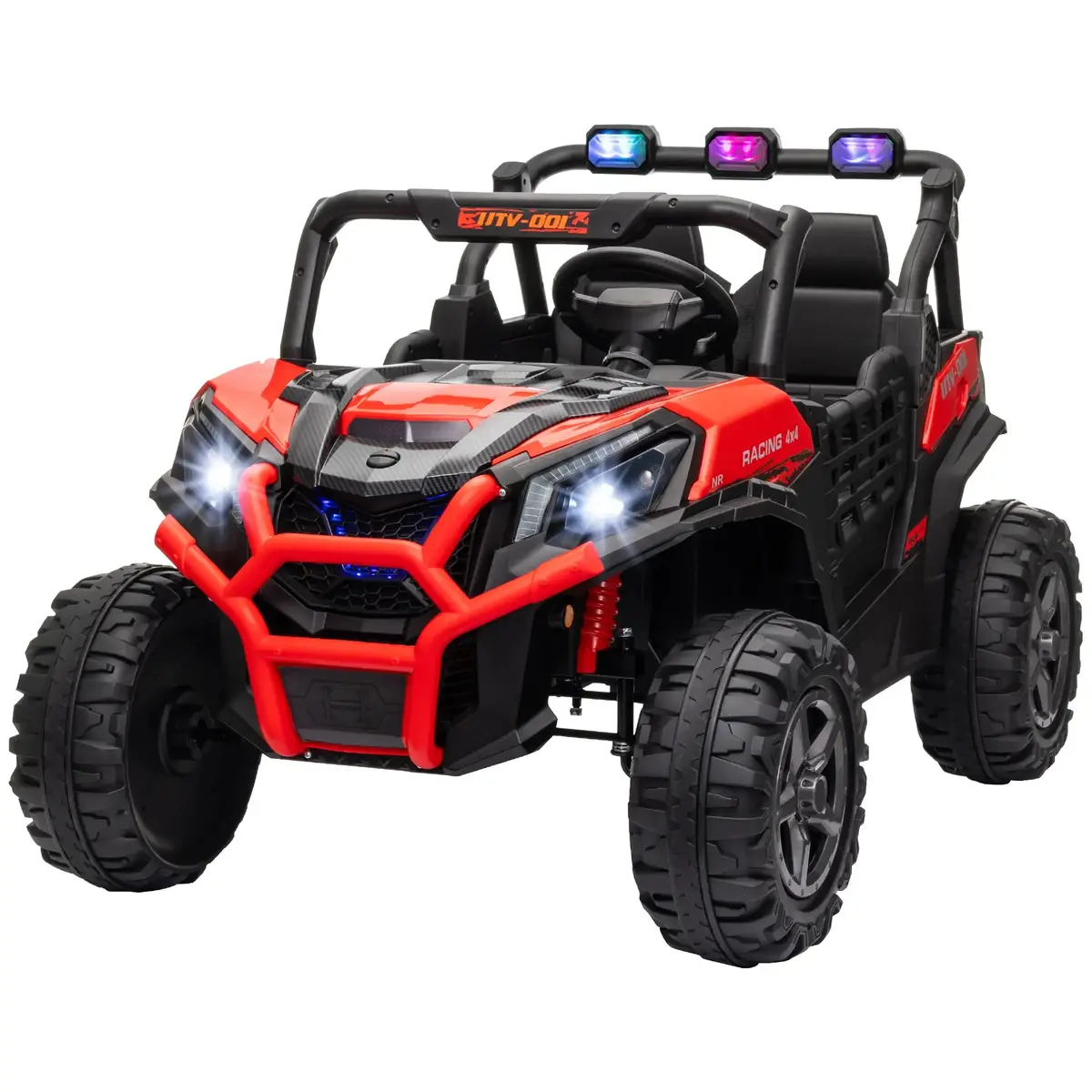 Qaba 2 Seater 24V Electric Car For Kids W/ Remote Control, 3 Speed, Led Lights, Music, Horn, Spring Suspension, Red 1