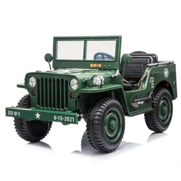 12V Willy 1-Seater Military Green Limited Edition Kids Ride-On Truck W/ Eva Rubber Wheels, Music & Rc 1