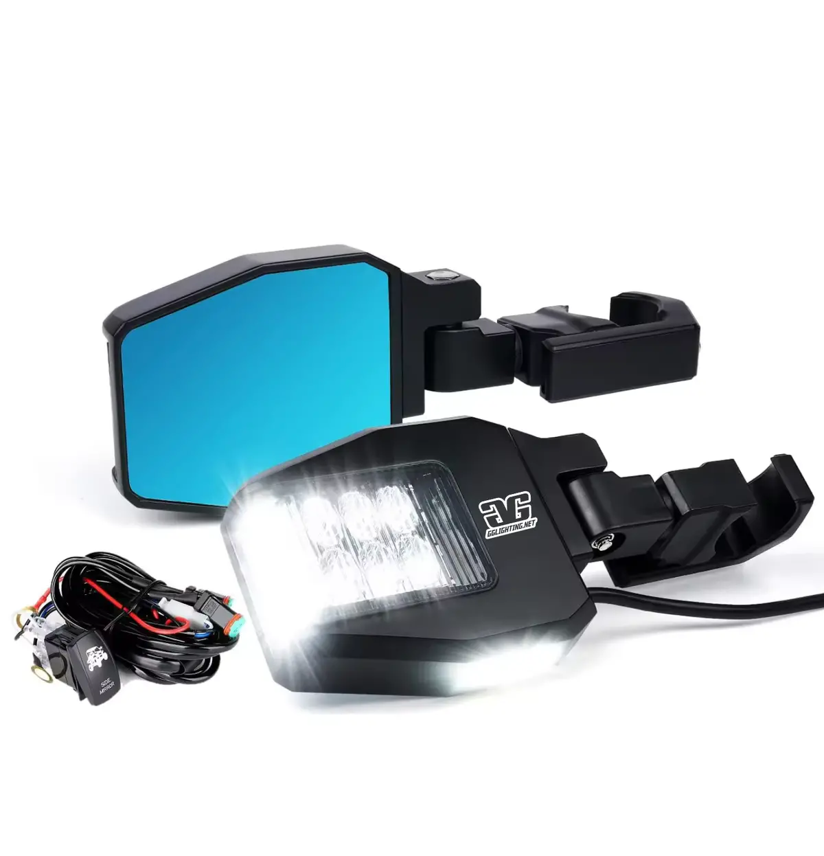 Off Road Side Mirror Pair With Sidewinder Led Pod Lights 1