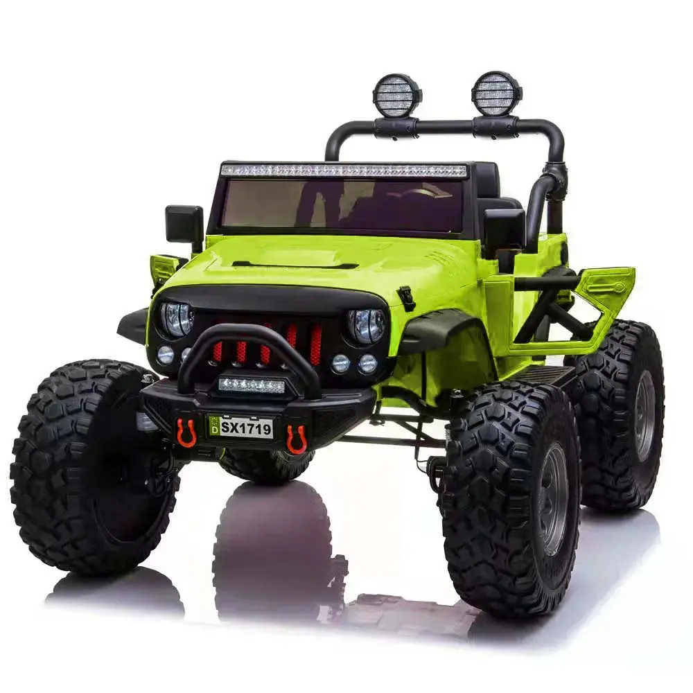Lifted Jeep Monster Edition Ride On Car 12V 2 Seater  Lime Green - Kids On Wheelz 1