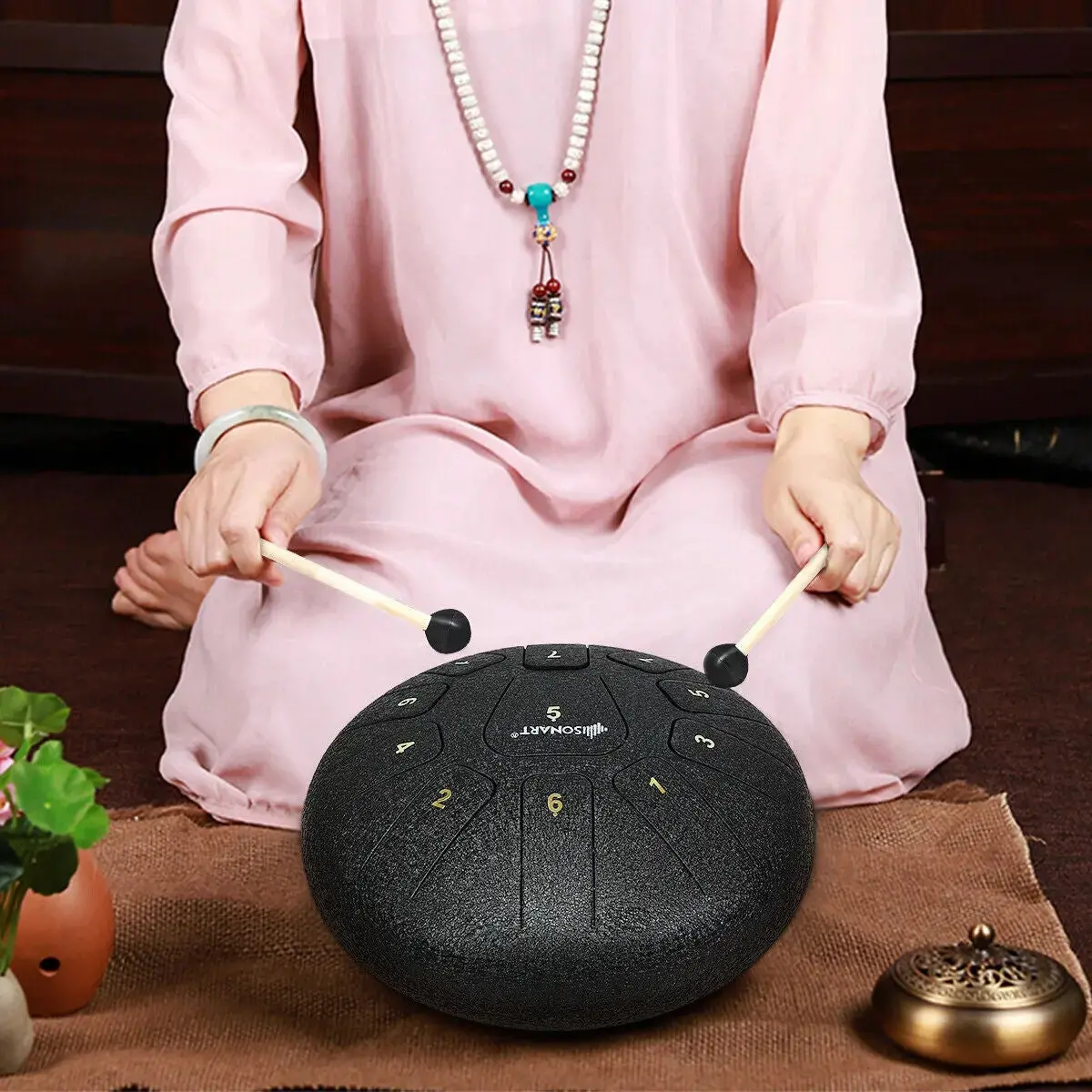 10 Inch High Carbon 11 Notes Steel Tongue Drum With Drum Hammer 1