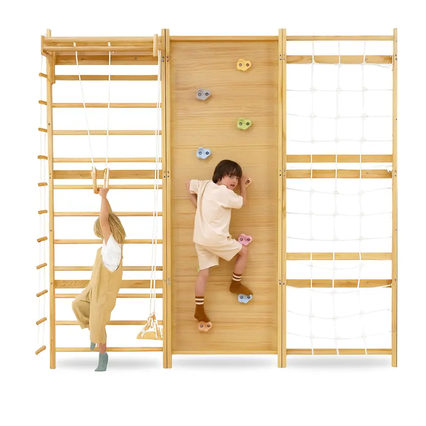 Avenlur | Walnut Modular | Swedish Ladder Jungle Gym - 95" Height - Wall Mounted 1