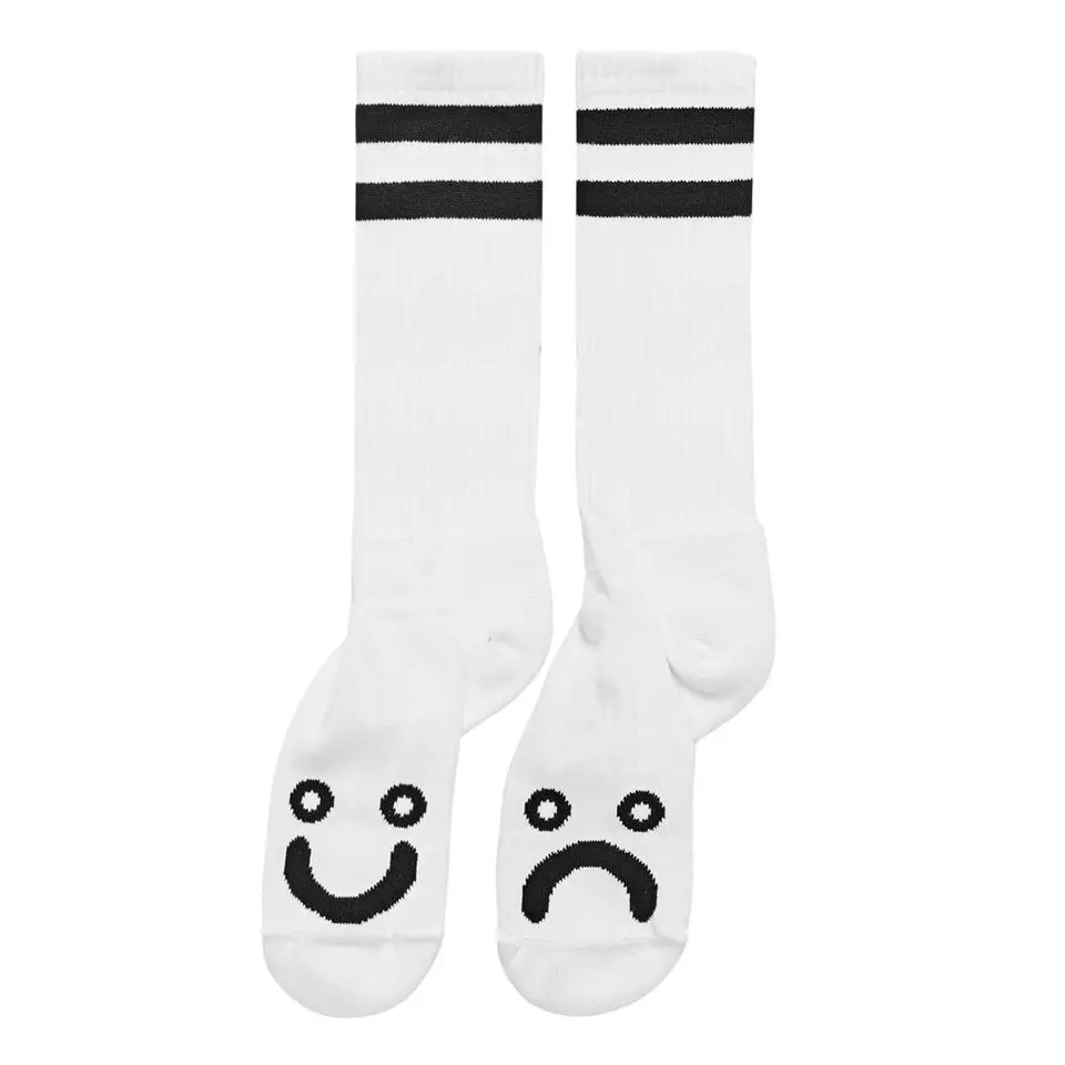 Polar Skate Co. Happy Sad Socks Long White 1