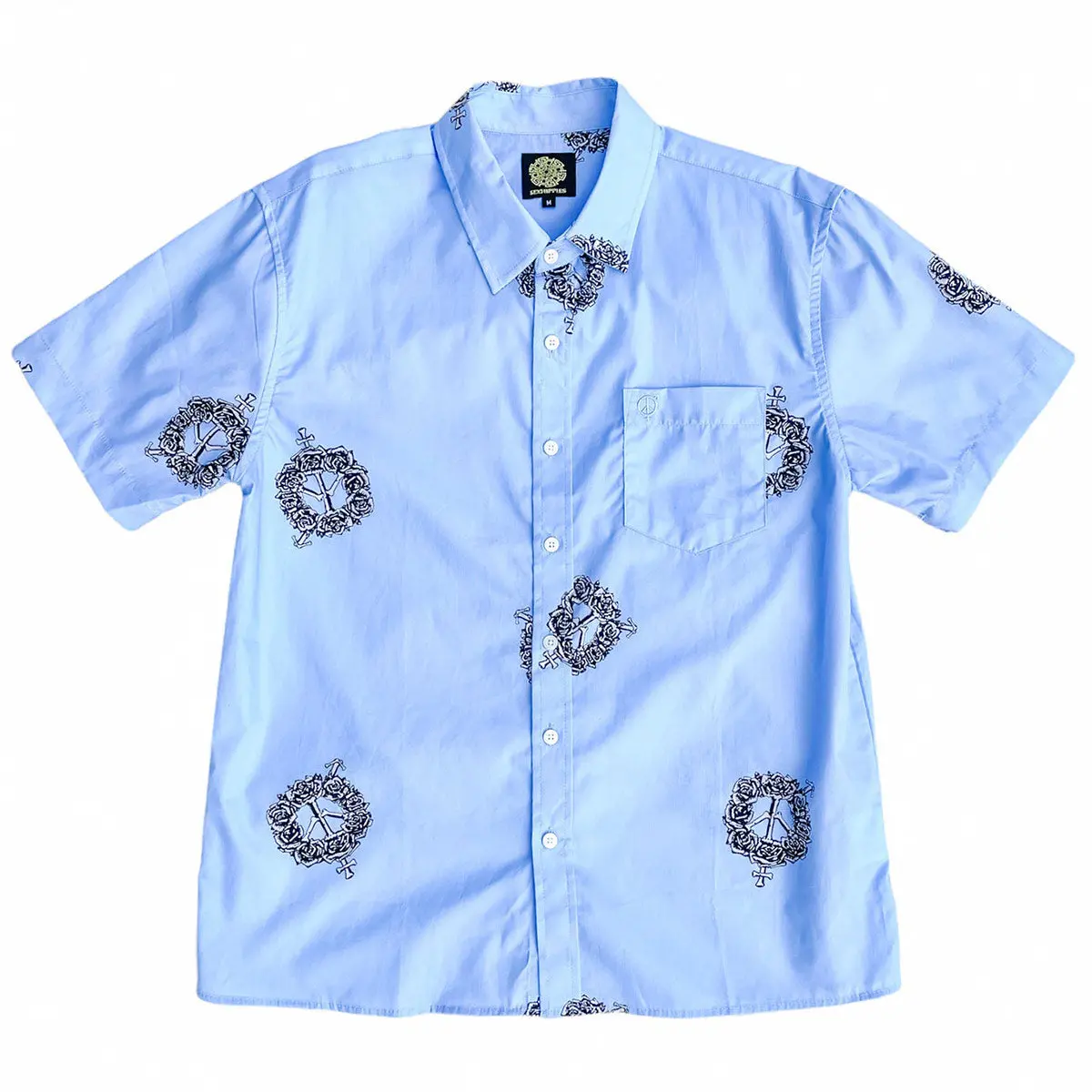 Sexhippies Rose Bone Ss Button Up Blue 1