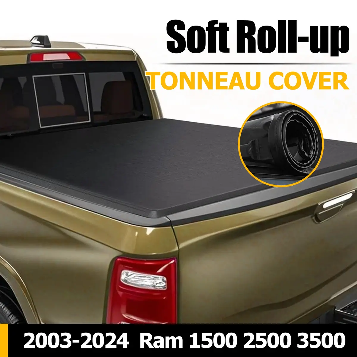 Trucktok 2003-2024 Dodge Ram 6.4Ft Soft Top Roll-Up Tonneau Cover Truck Bed 2