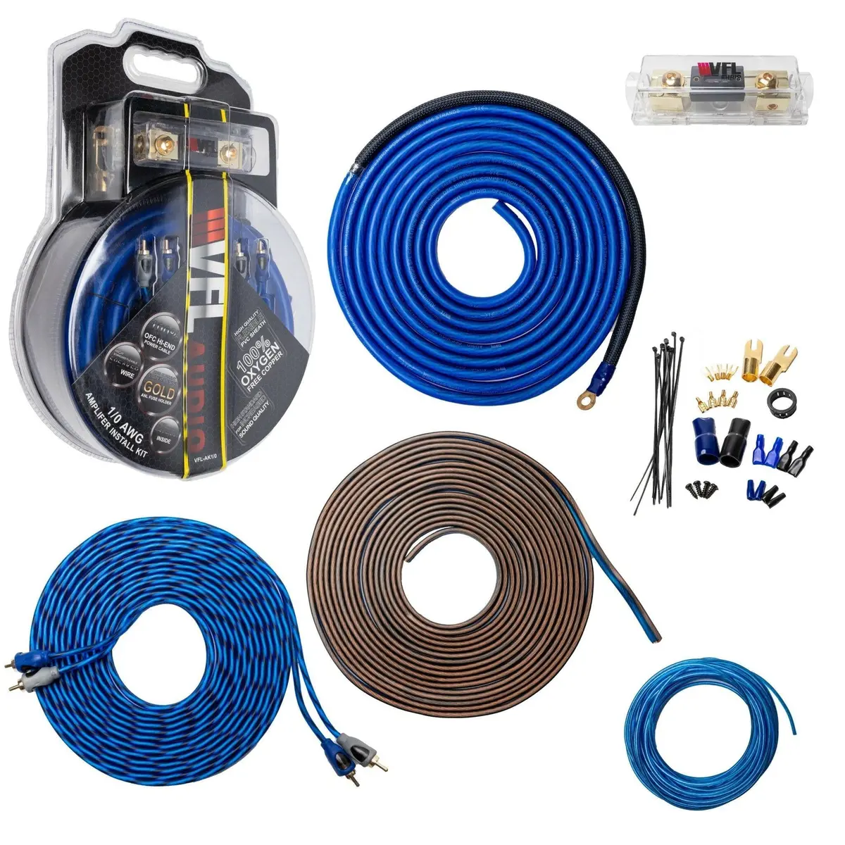 Vfl 0 Gauge Complete Ofc (Oxygen Free Copper) Amplifier Wiring Kit - High Power Car Audio Amp Install Kit With Power, Ground & Rca Cables 1